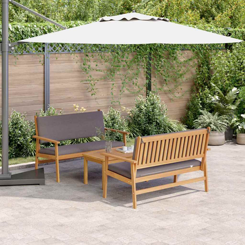 3-piece garden sofa set with cushions, solid acacia wood