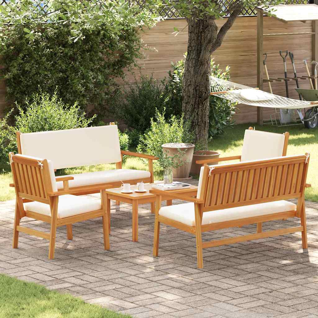 5-piece garden sofa set with cushions, solid acacia wood