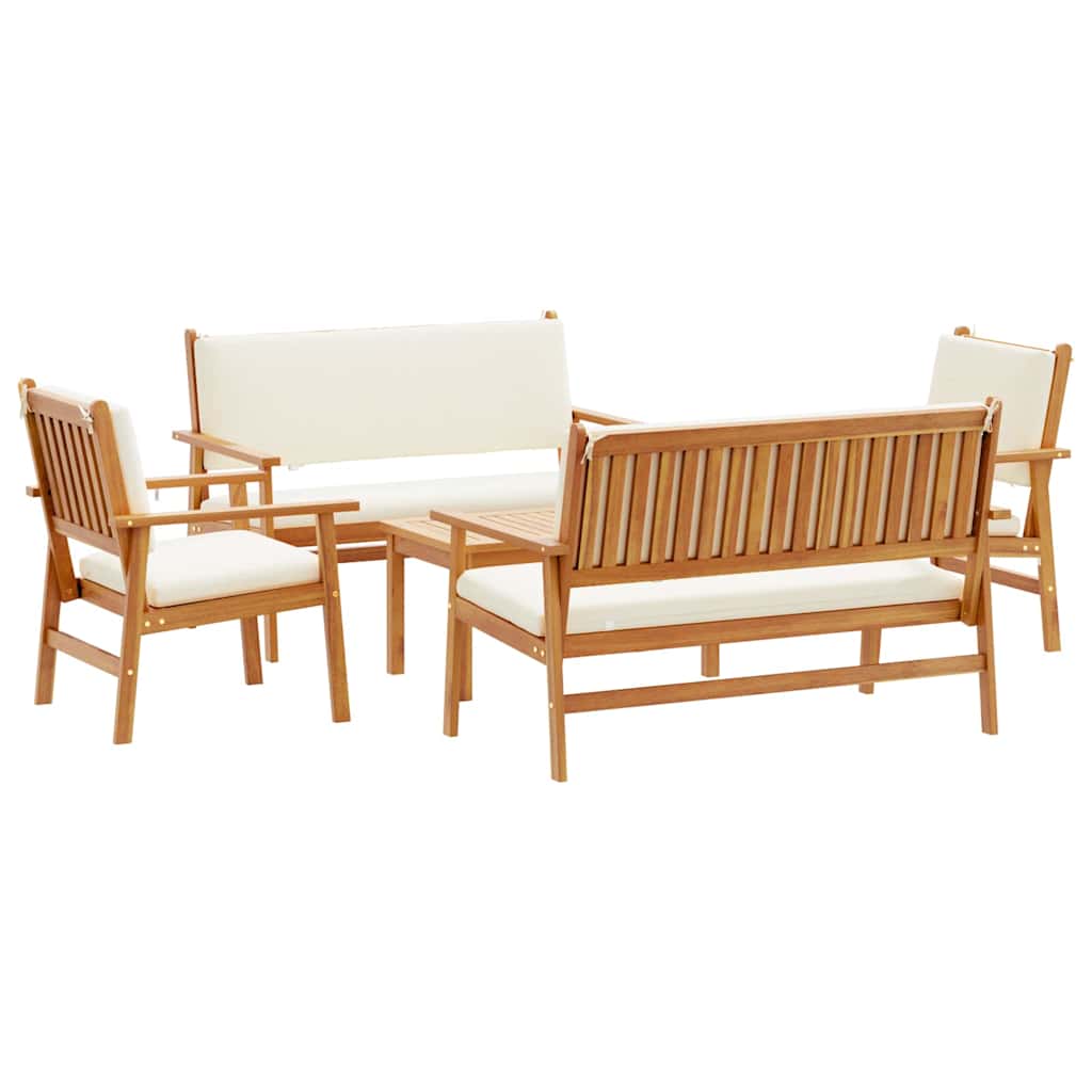 5-piece garden sofa set with cushions, solid acacia wood