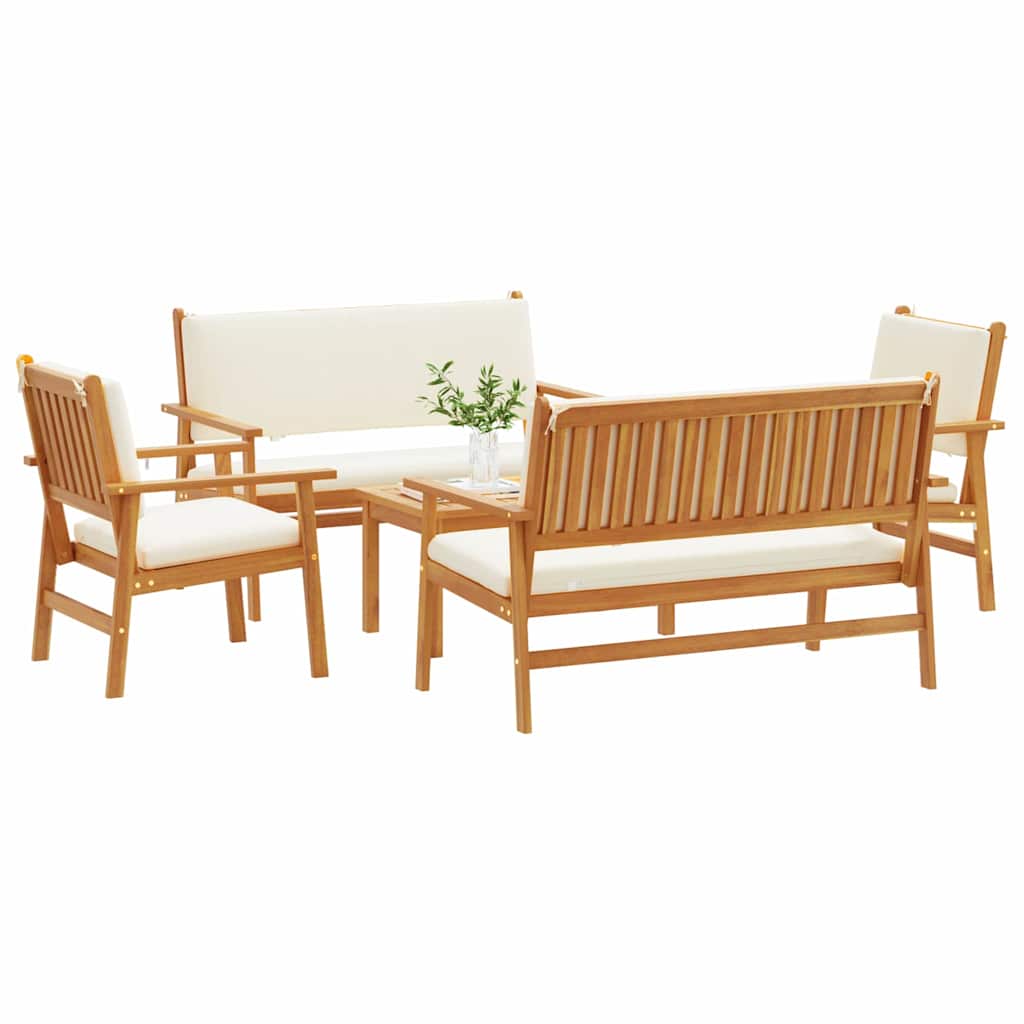 5-piece garden sofa set with cushions, solid acacia wood