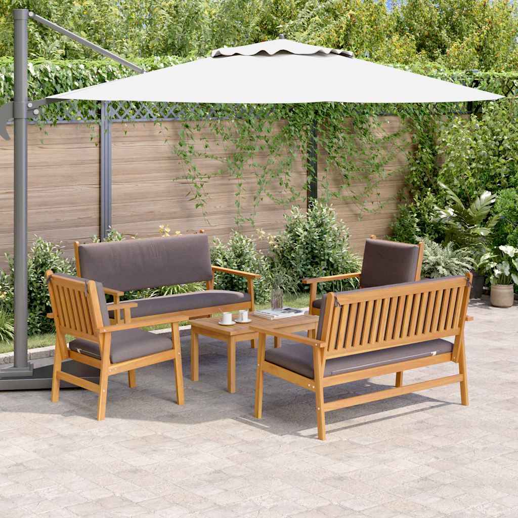 5-piece garden sofa set with cushions, solid acacia wood