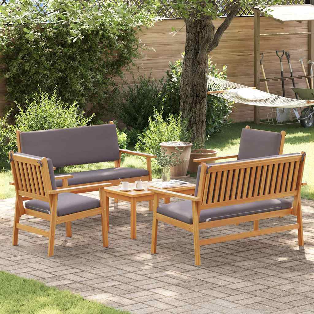 5-piece garden sofa set with cushions, solid acacia wood