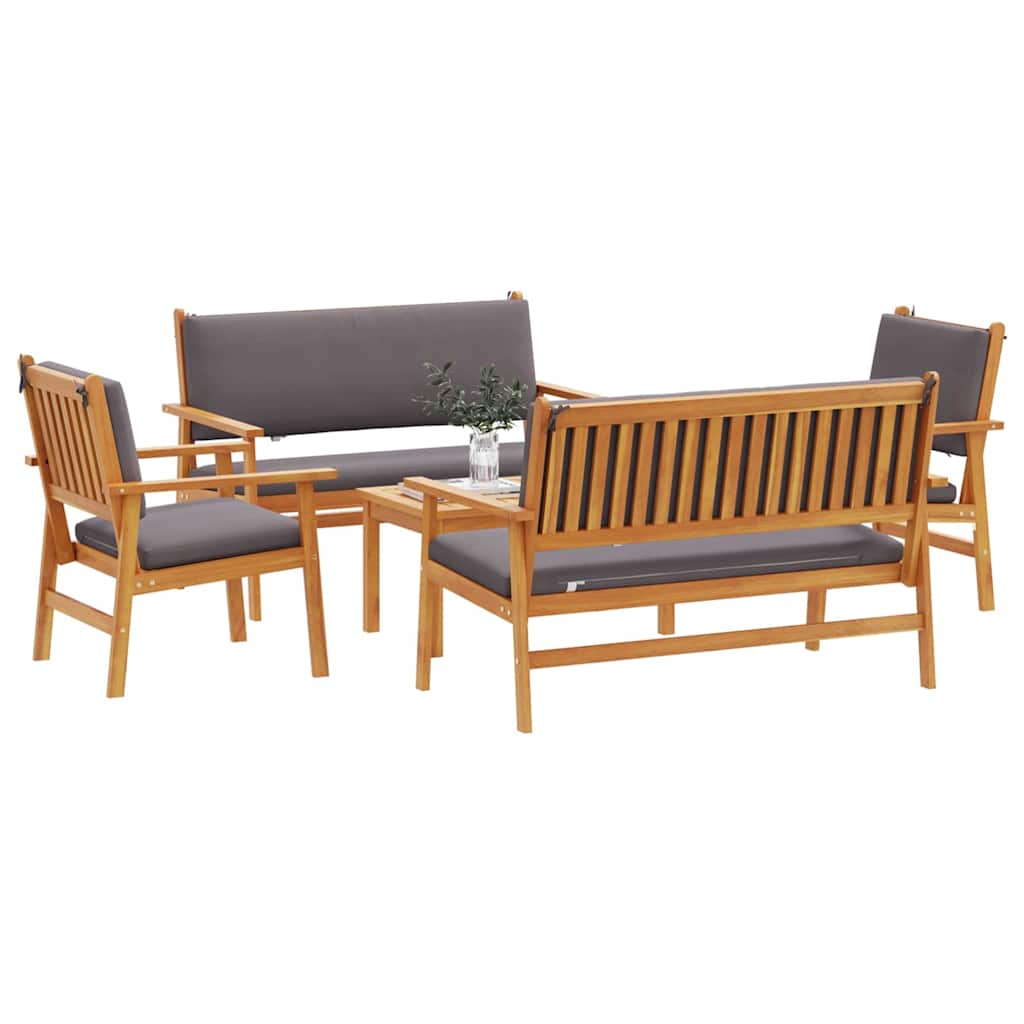 5-piece garden sofa set with cushions, solid acacia wood
