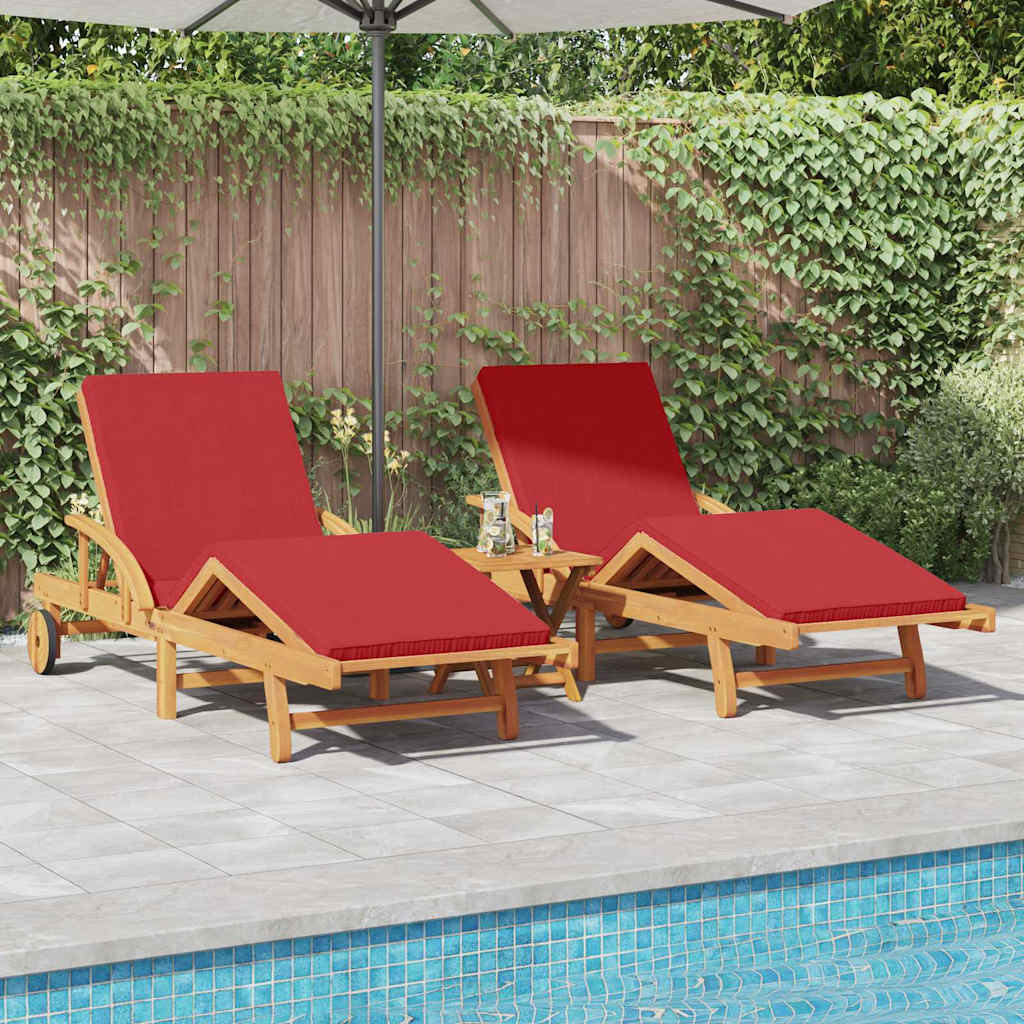 Sun loungers 2 pcs. with cushions and wheels, red acacia.