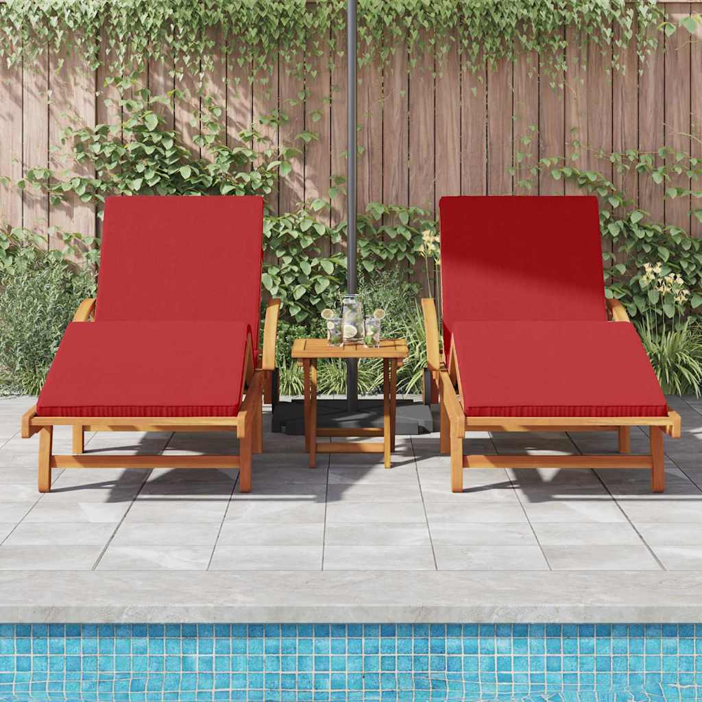 Sun loungers 2 pcs. with cushions and wheels, red acacia.