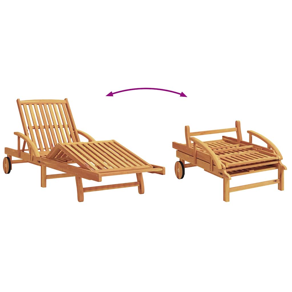 Sun loungers 2 pcs. with cushions and wheels, red acacia.