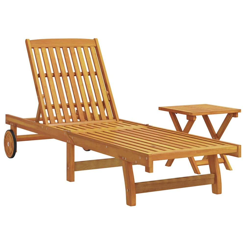 Sun lounger with solid acacia wood table