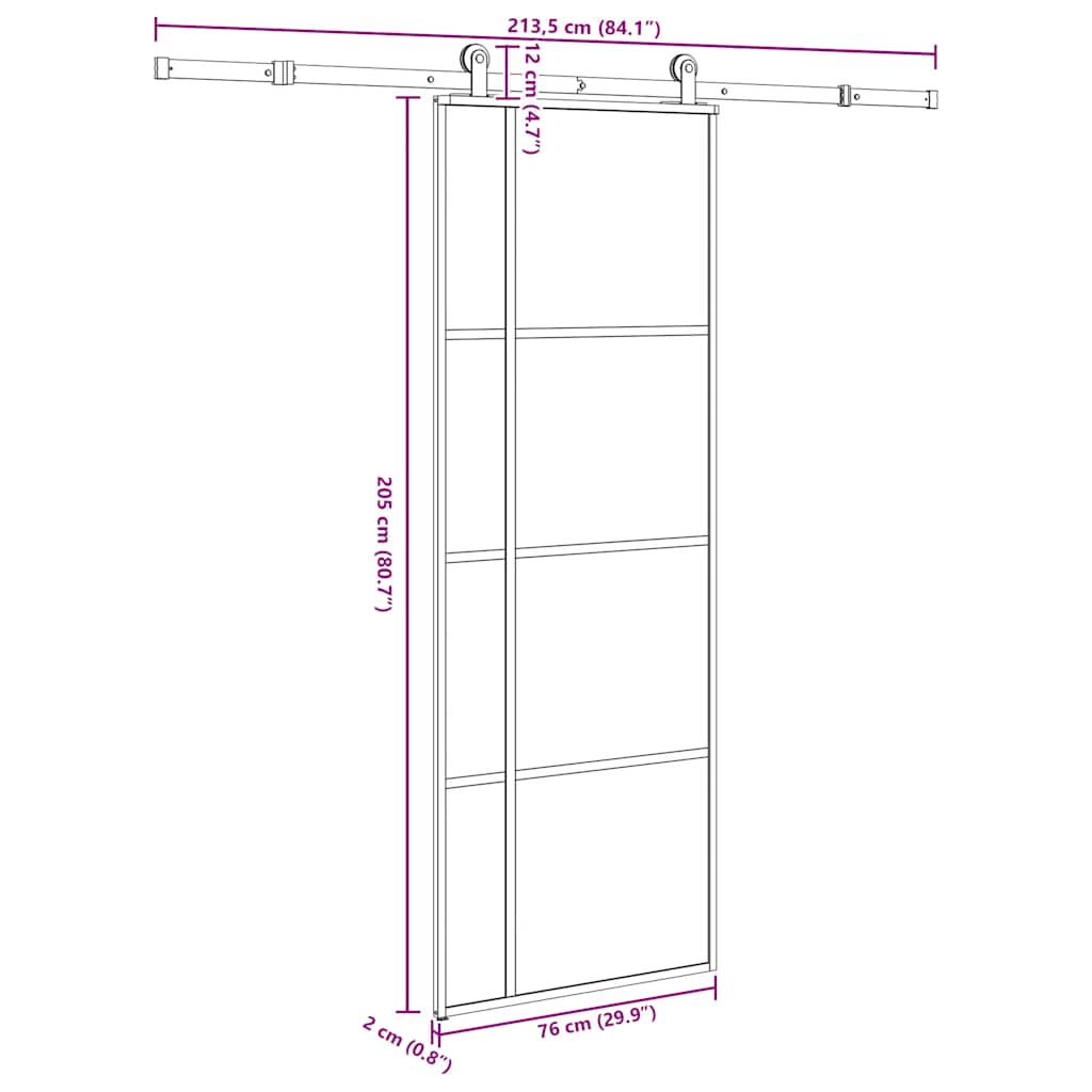 Sliding door with fitting kit, 76x205cm, ESG and aluminium