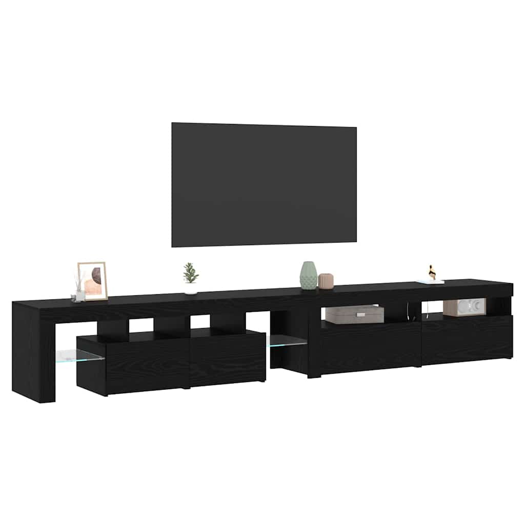 TV stovai 3 vnt su LED šviesomis juodas ąžuolas inžinerinis medis