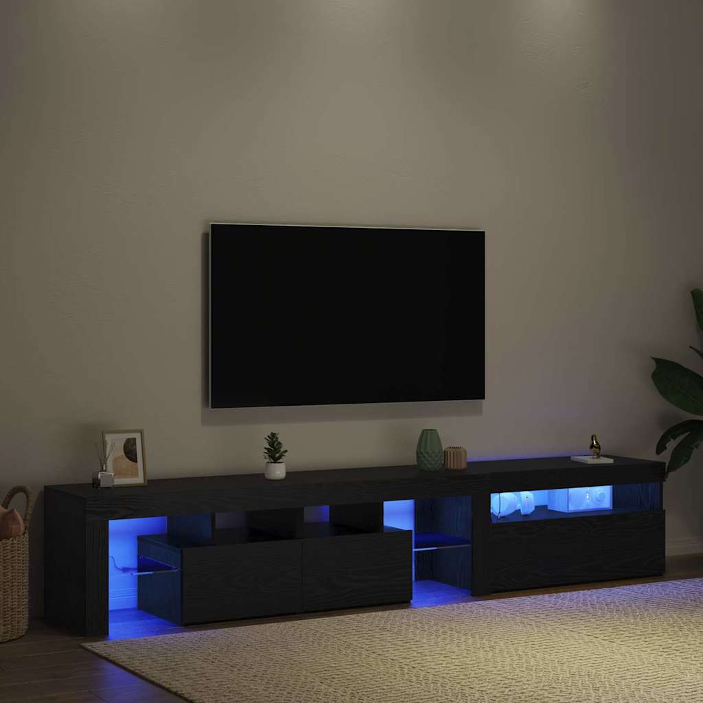 2 TV Cabinets with LED Lights - Black Oak - Engineered Wood