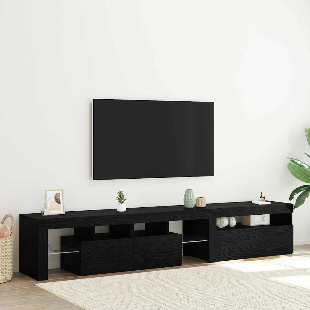 2 TV Cabinets with LED Lights - Black Oak - Engineered Wood
