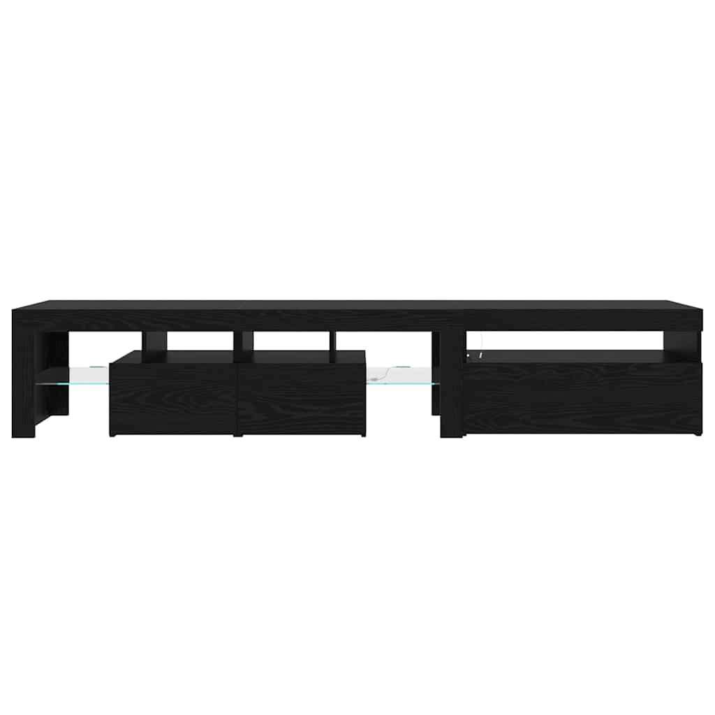 2 TV Cabinets with LED Lights - Black Oak - Engineered Wood