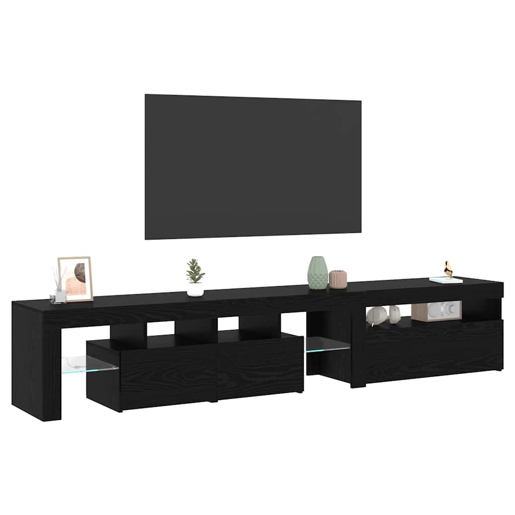 2 TV Cabinets with LED Lights - Black Oak - Engineered Wood
