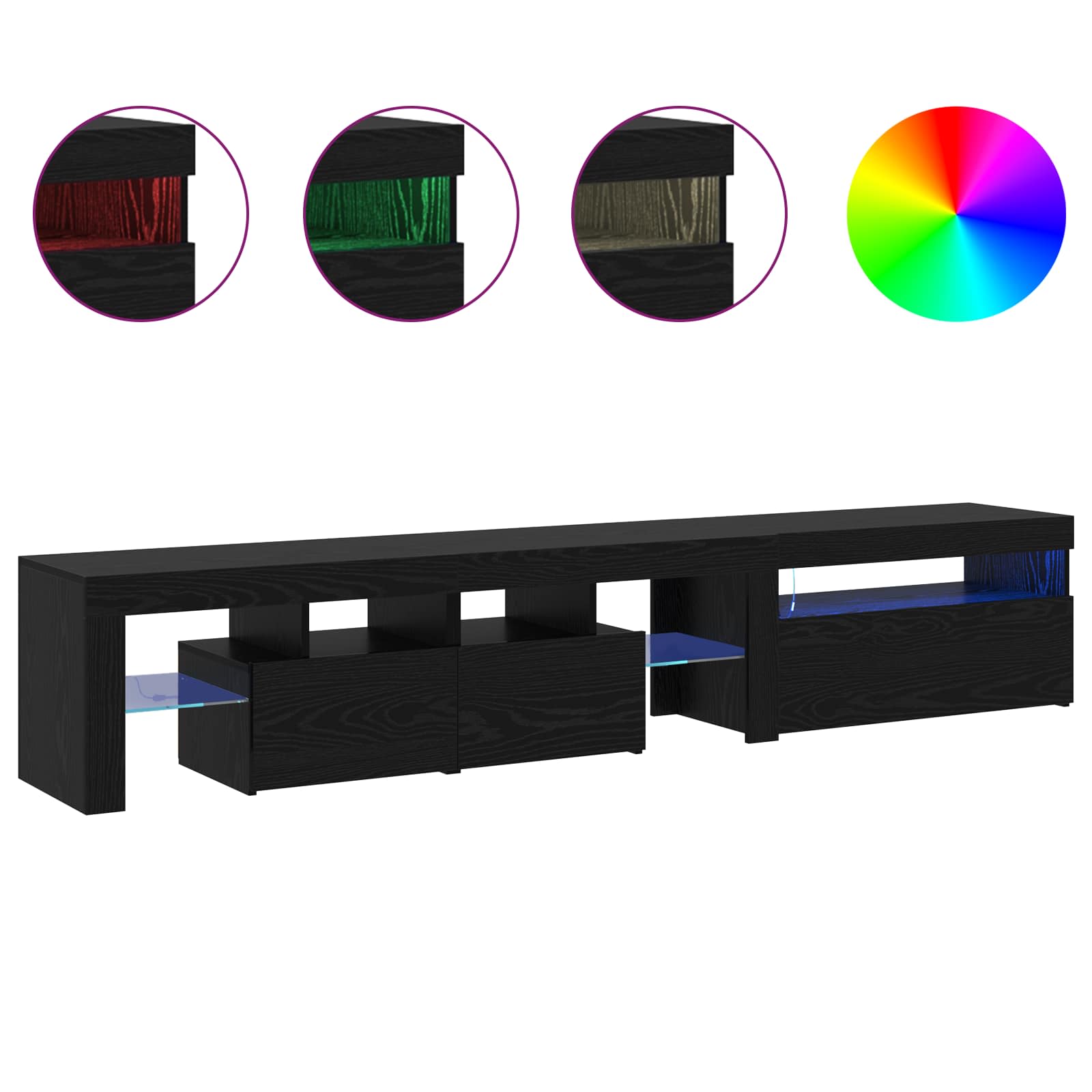 2 TV Cabinets with LED Lights - Black Oak - Engineered Wood