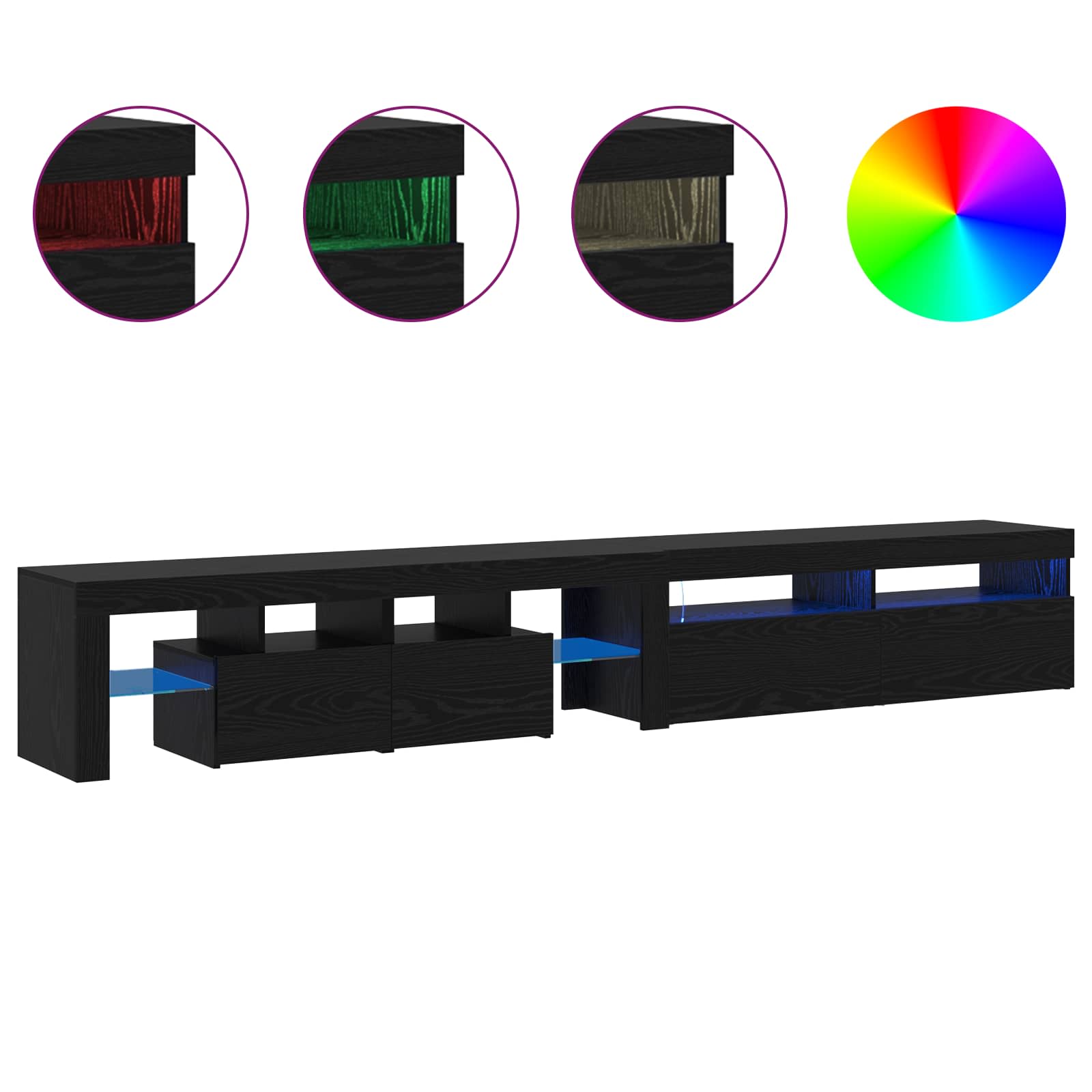 TV cabinets 2 pcs with LED lights black engineered wood oak