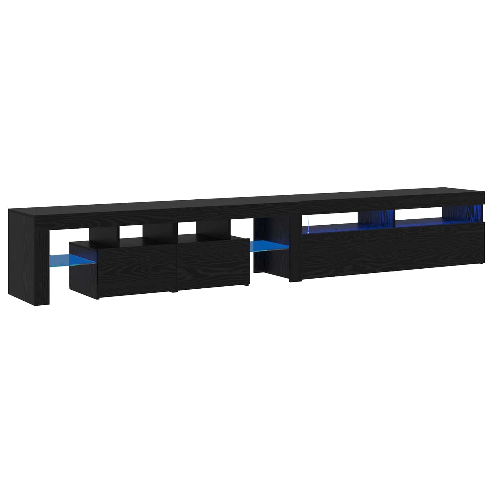 TV cabinets 2 pcs with LED lights black engineered wood oak