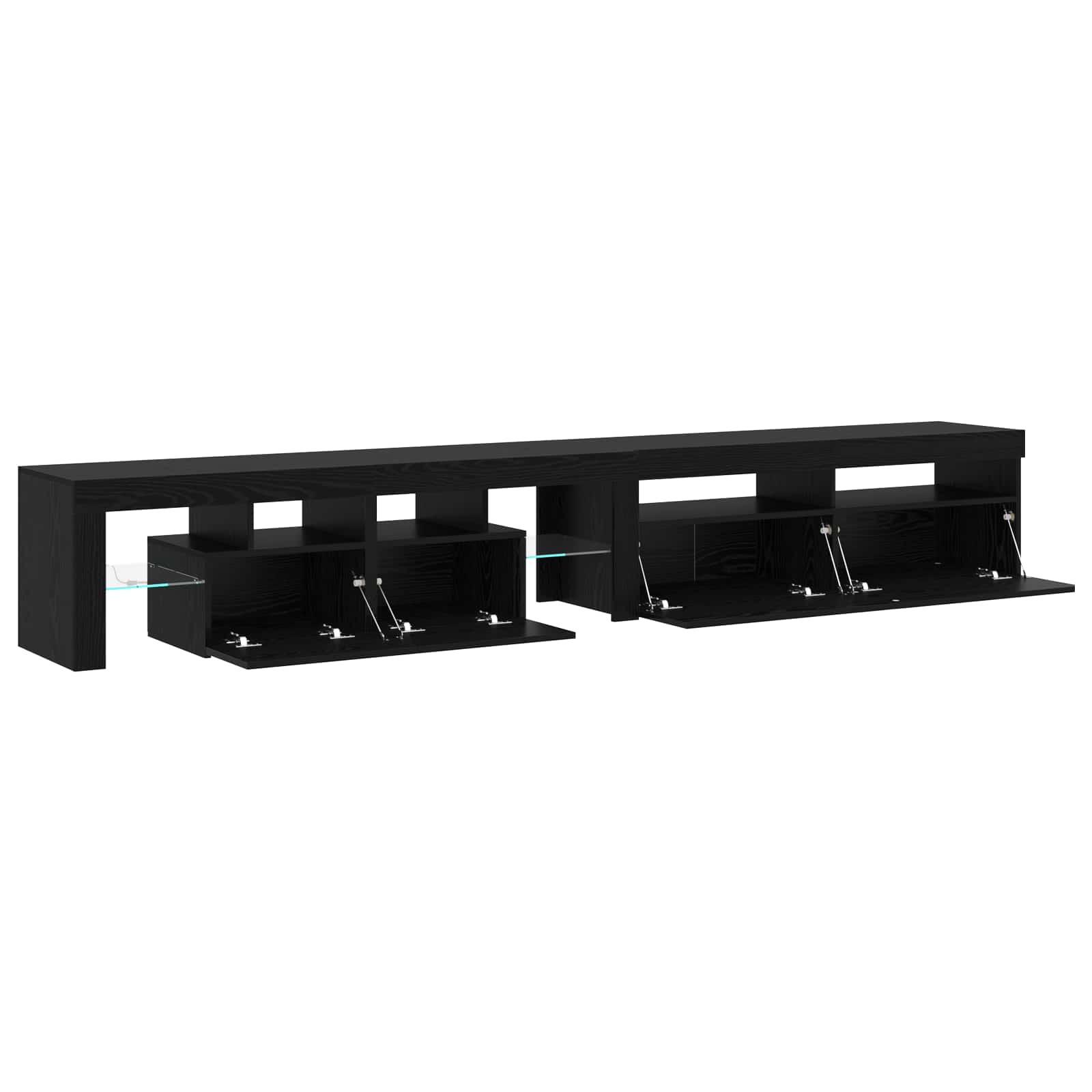 TV cabinets 2 pcs with LED lights black engineered wood oak