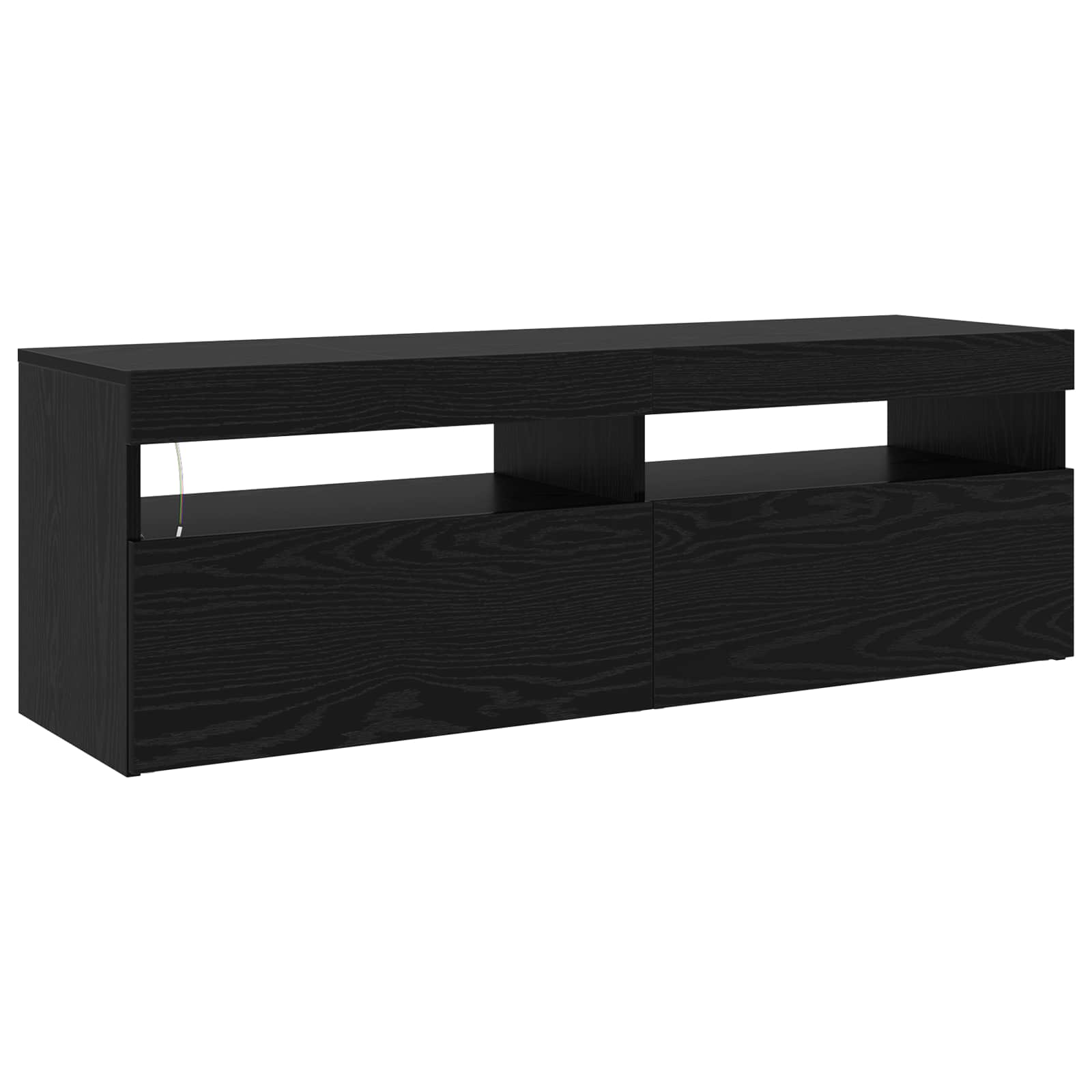 TV cabinets 2 pcs with LED lights black engineered wood oak