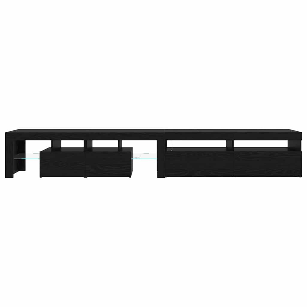 TV cabinets 2 pcs with LED lights black engineered wood oak
