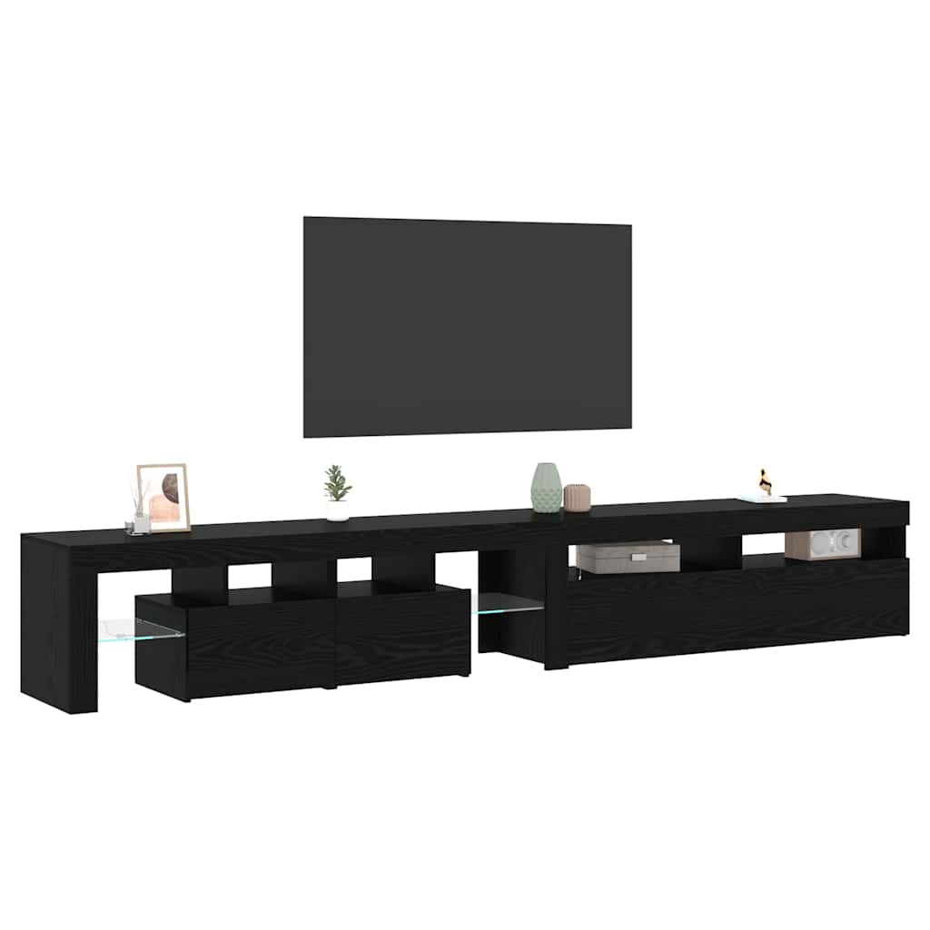 TV cabinets 2 pcs with LED lights black engineered wood oak