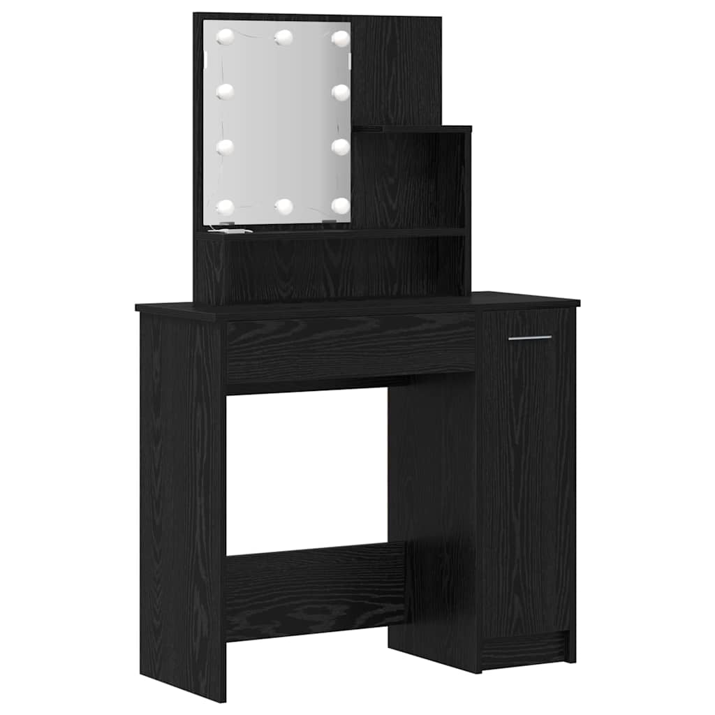 LED makiažo stalo komplektas su stalčių 2 pcs Juodas ąžuolas