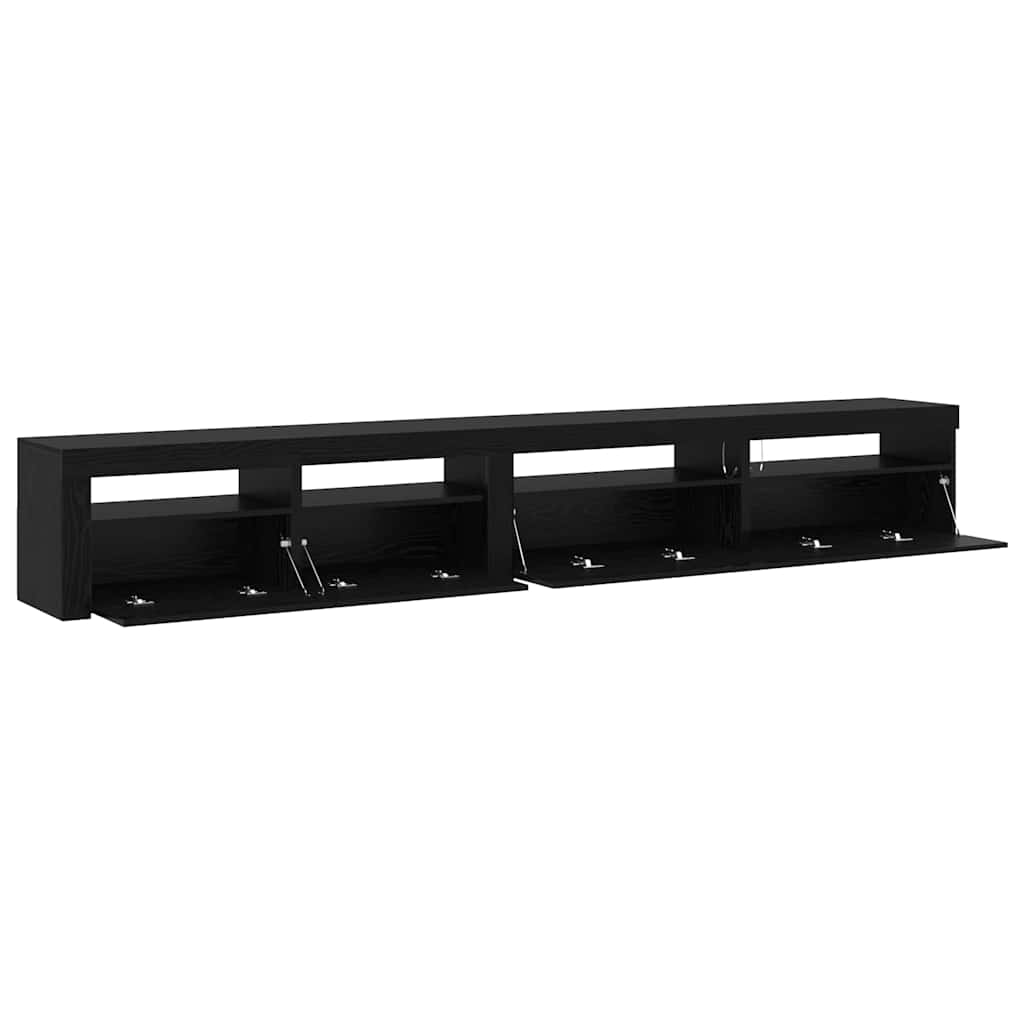 3 dalių TV spintelės rinkinys su LED šviestuvais juodame ąžuole inžinerinis medis