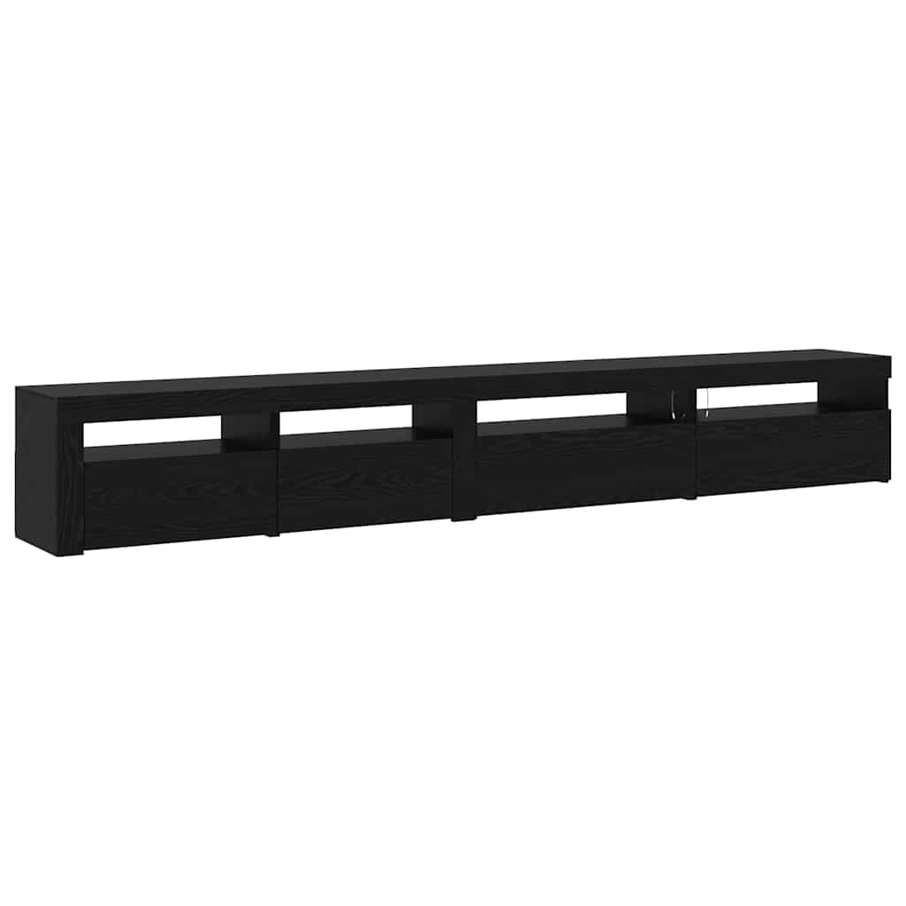 3 dalių TV spintelės rinkinys su LED šviestuvais juodame ąžuole inžinerinis medis