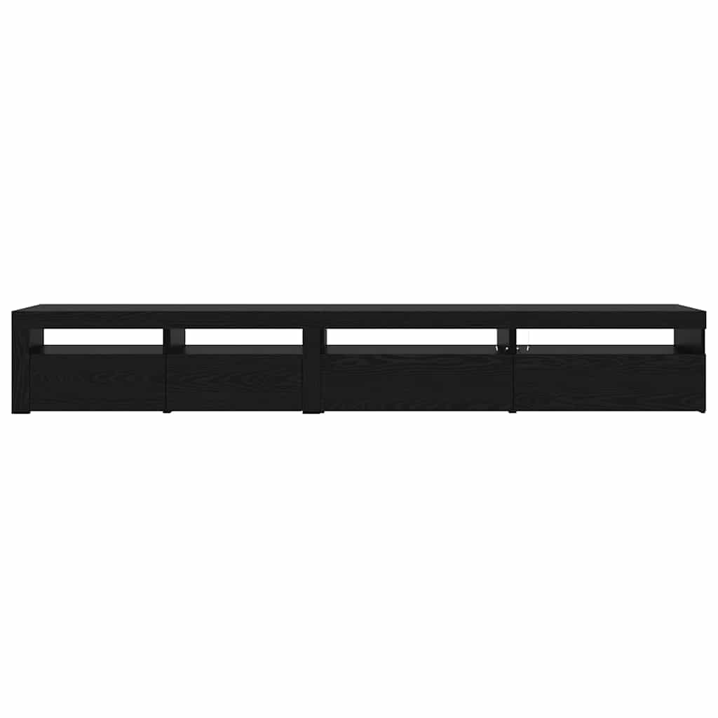 3 dalių TV spintelės rinkinys su LED šviestuvais juodame ąžuole inžinerinis medis