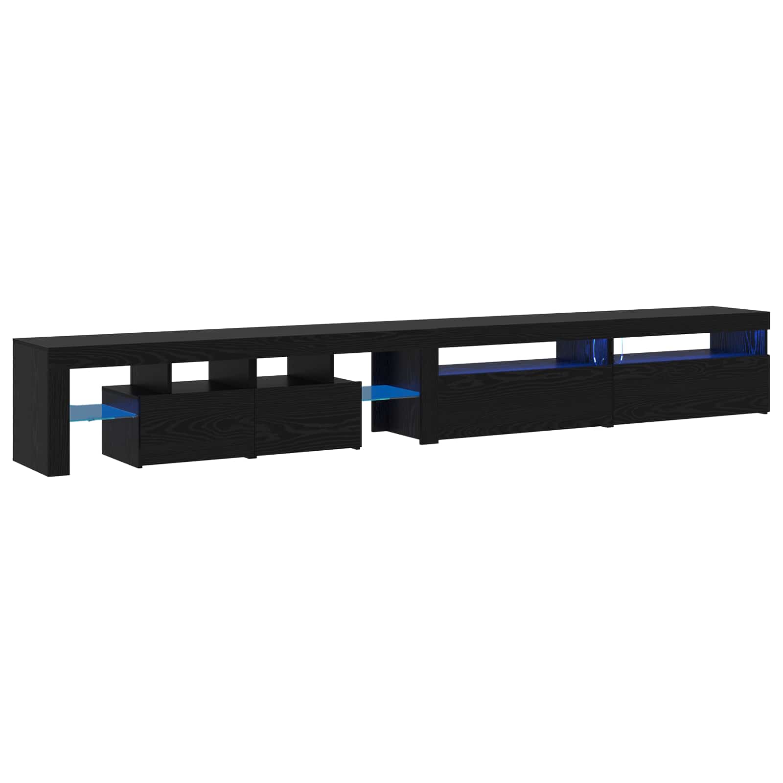 TV Cabinets 3 pcs with LED lights Black oak Recycled wood