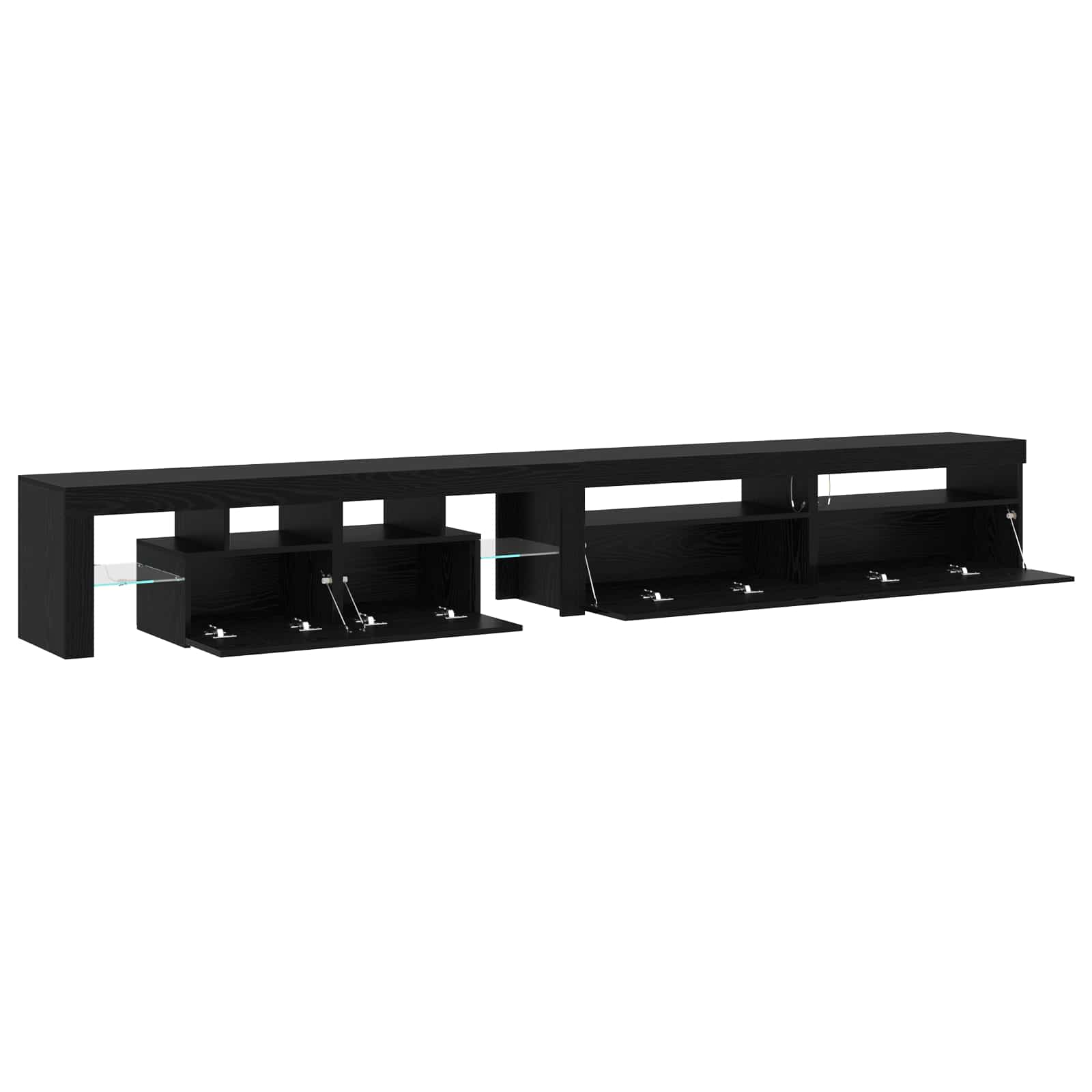 TV Cabinets 3 pcs with LED lights Black oak Recycled wood