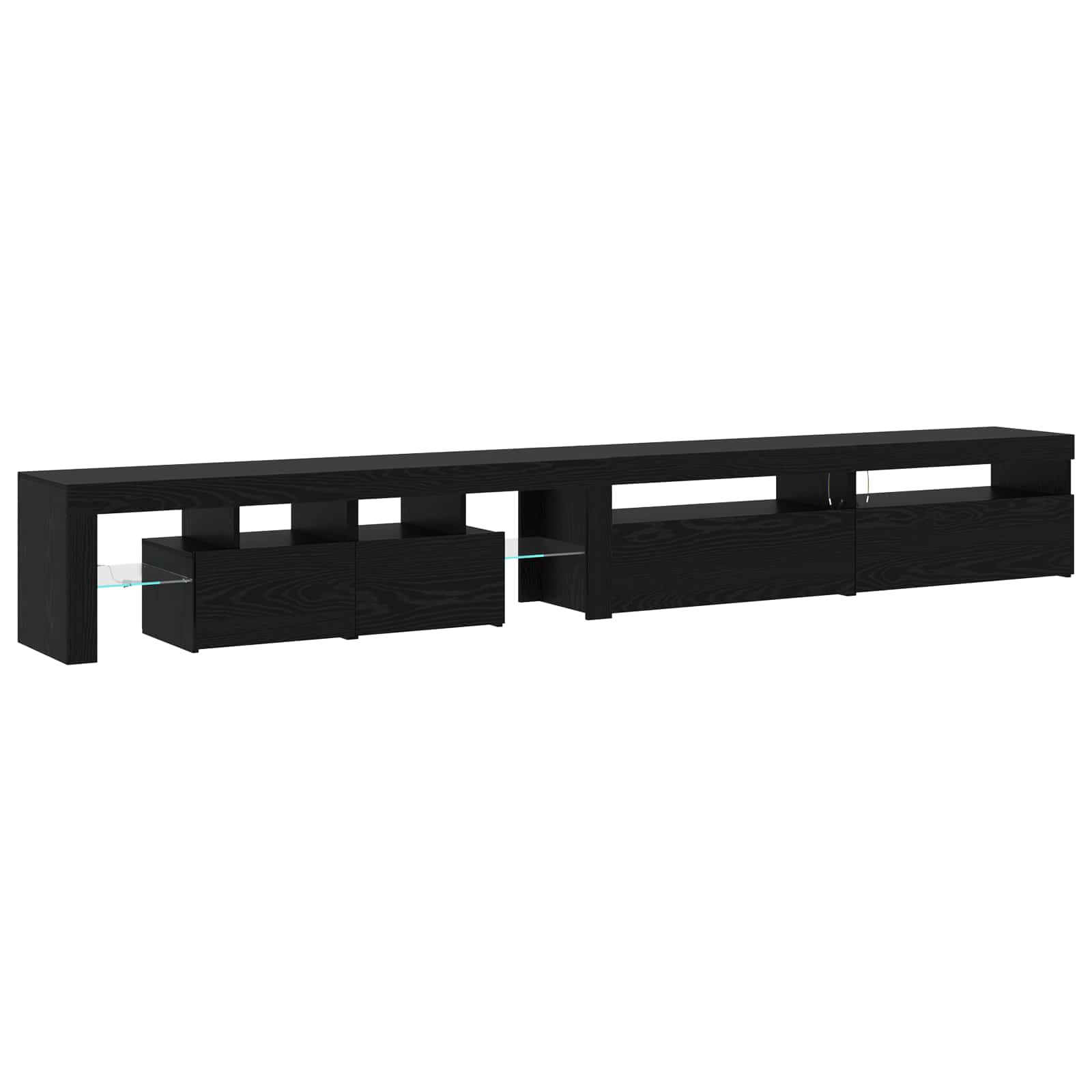 TV Cabinets 3 pcs with LED lights Black oak Recycled wood