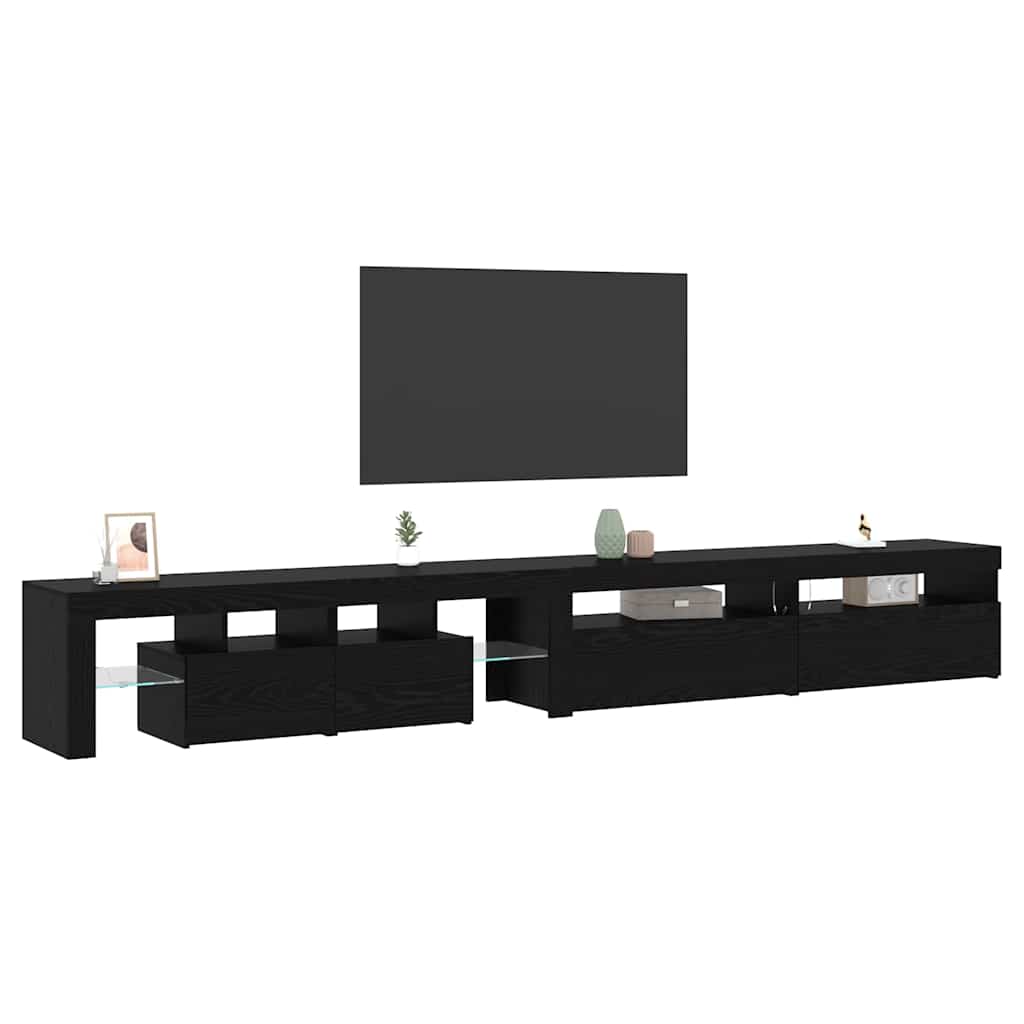 TV Cabinets 3 pcs with LED lights Black oak Recycled wood