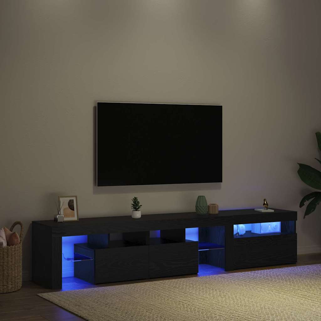 TV cabinets 2 pcs with LED lights, black oak, engineered wood