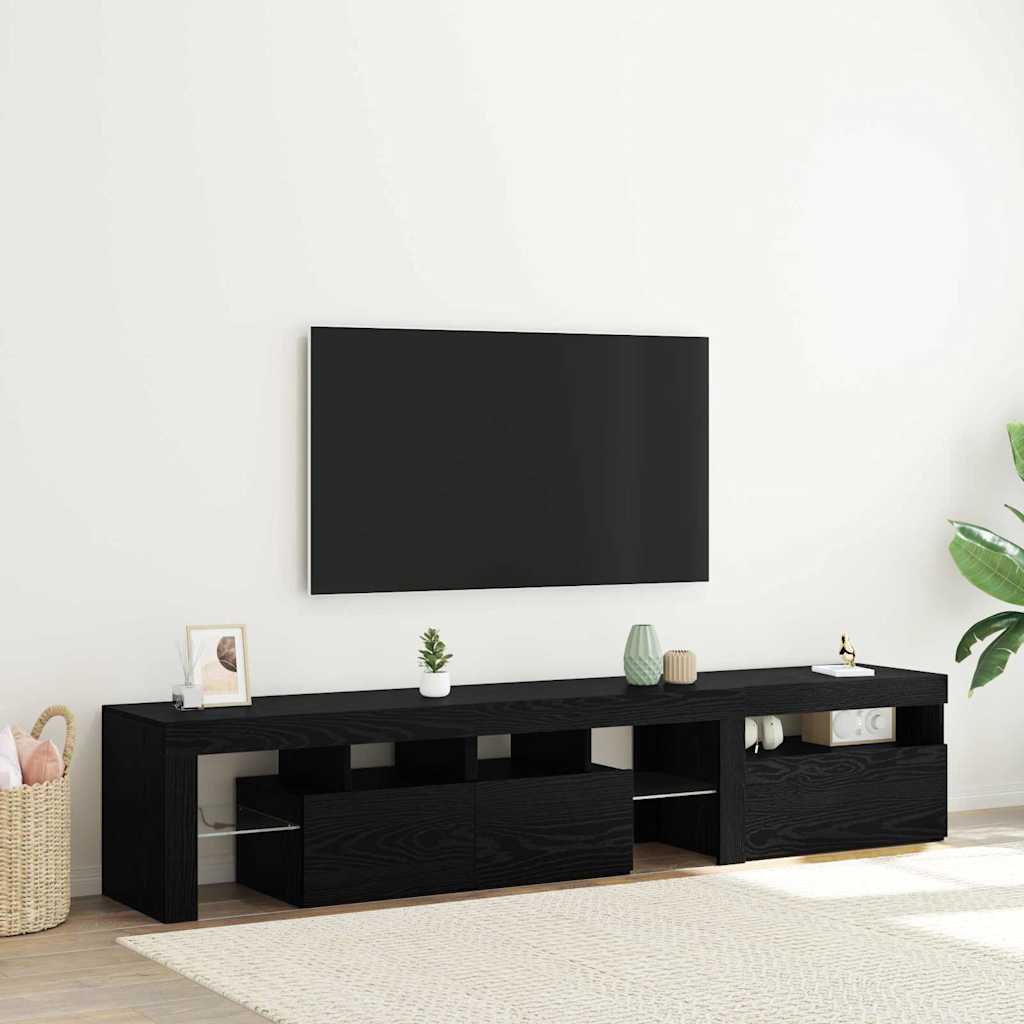TV cabinets 2 pcs with LED lights, black oak, engineered wood