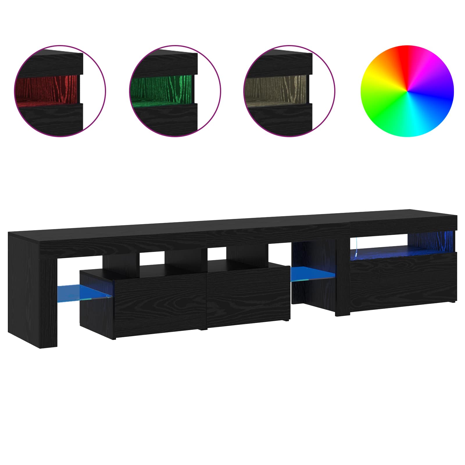 TV cabinets 2 pcs with LED lights, black oak, engineered wood