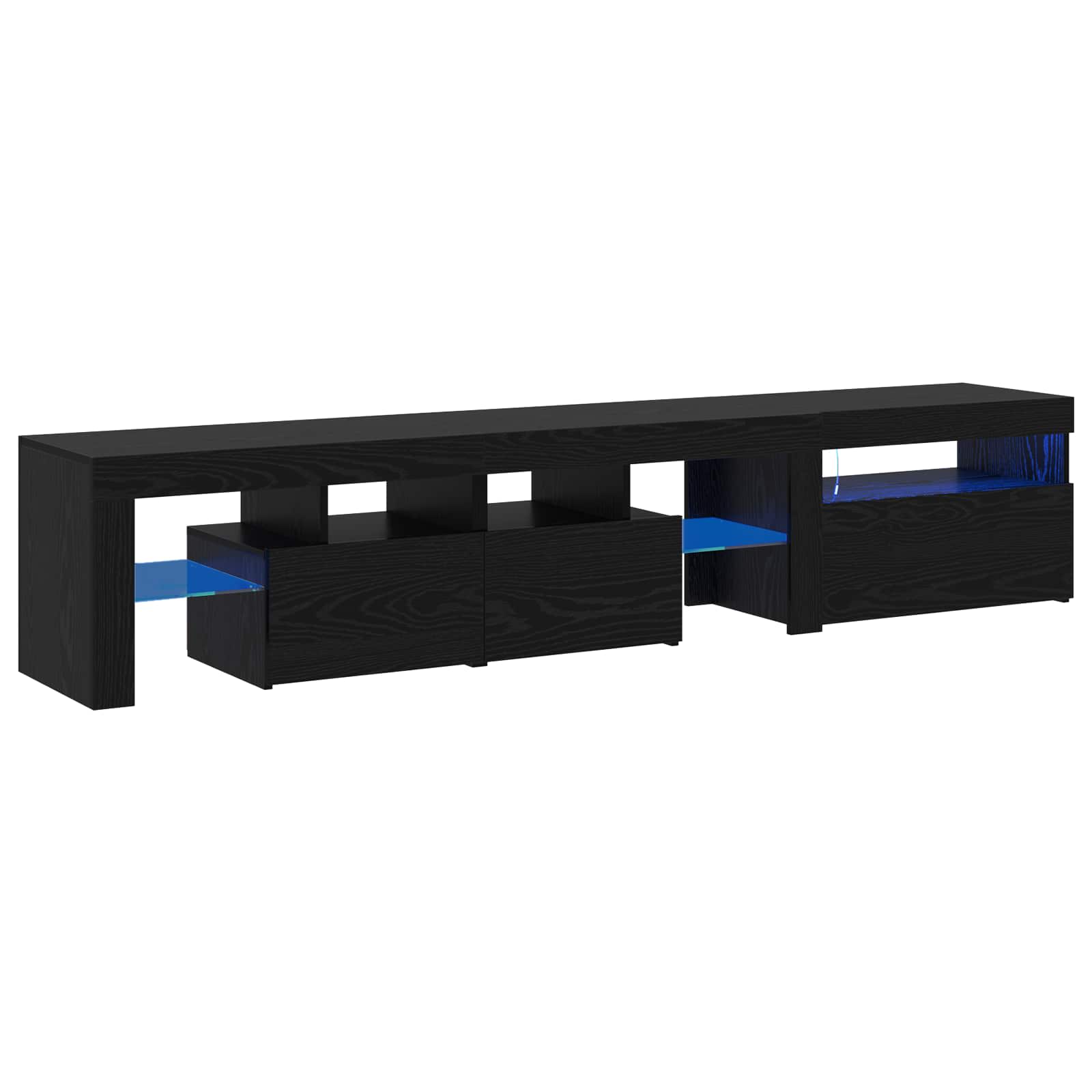 TV cabinets 2 pcs with LED lights, black oak, engineered wood