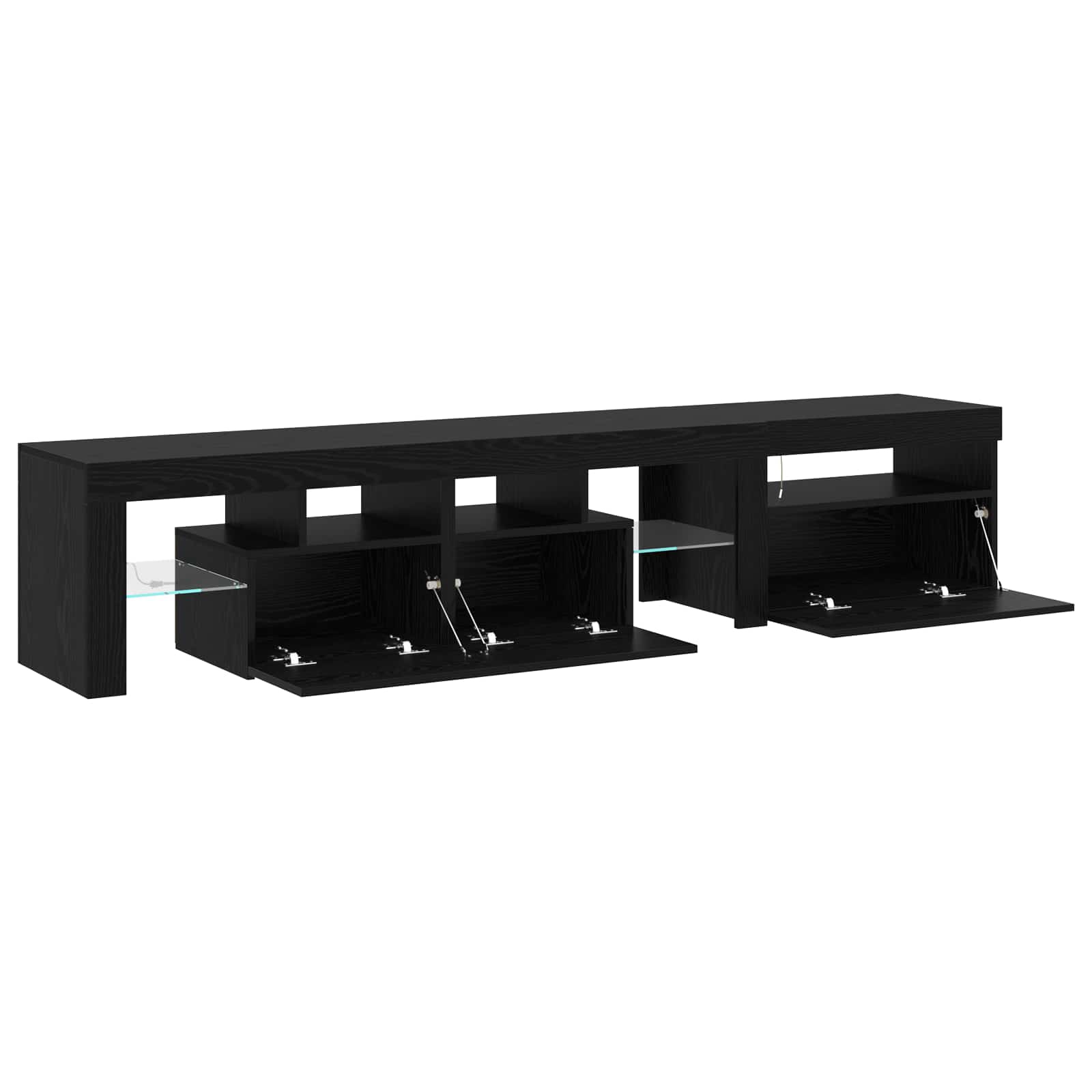 TV cabinets 2 pcs with LED lights, black oak, engineered wood