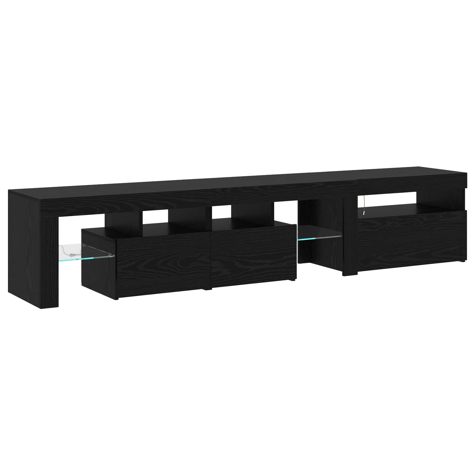 TV cabinets 2 pcs with LED lights, black oak, engineered wood