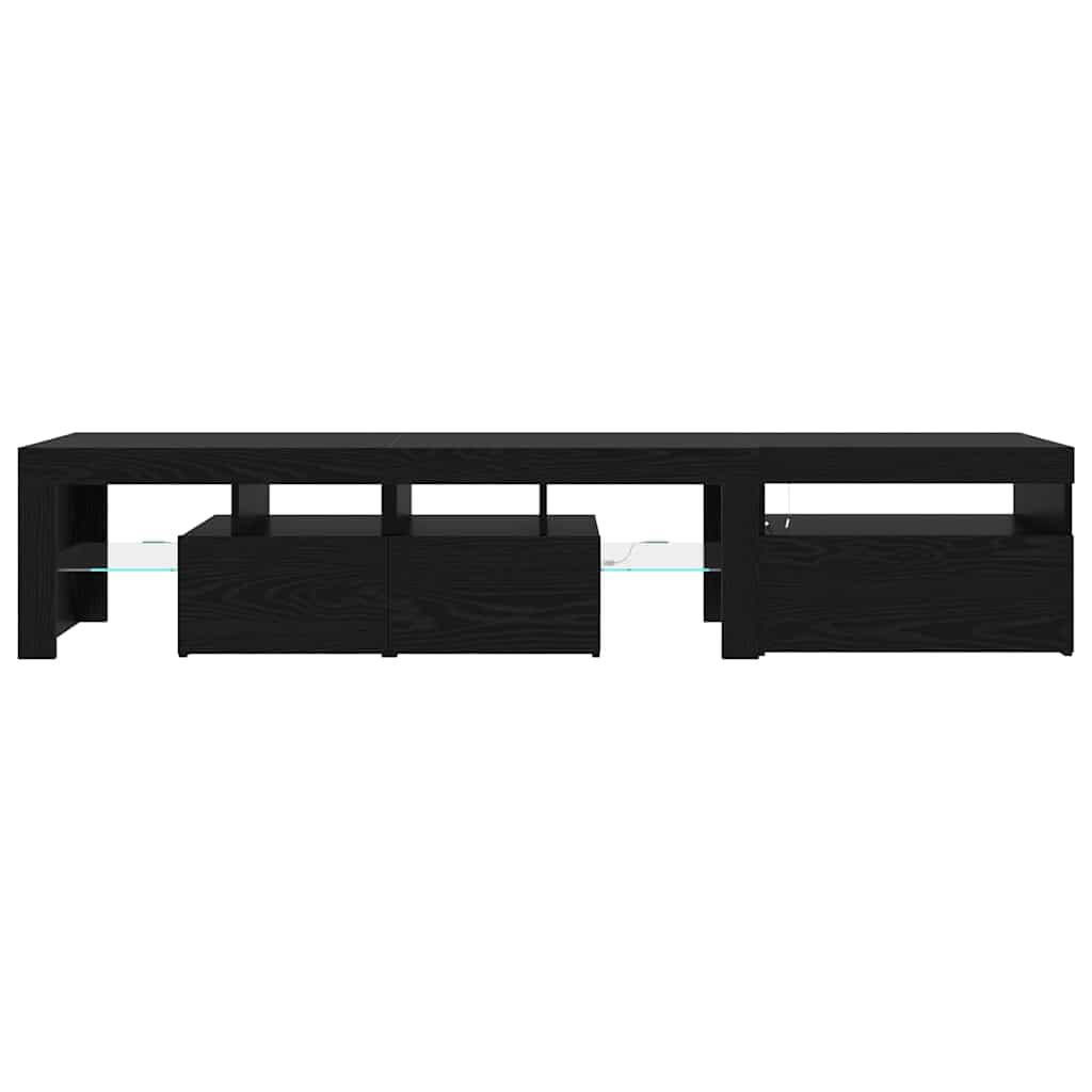 TV cabinets 2 pcs with LED lights, black oak, engineered wood