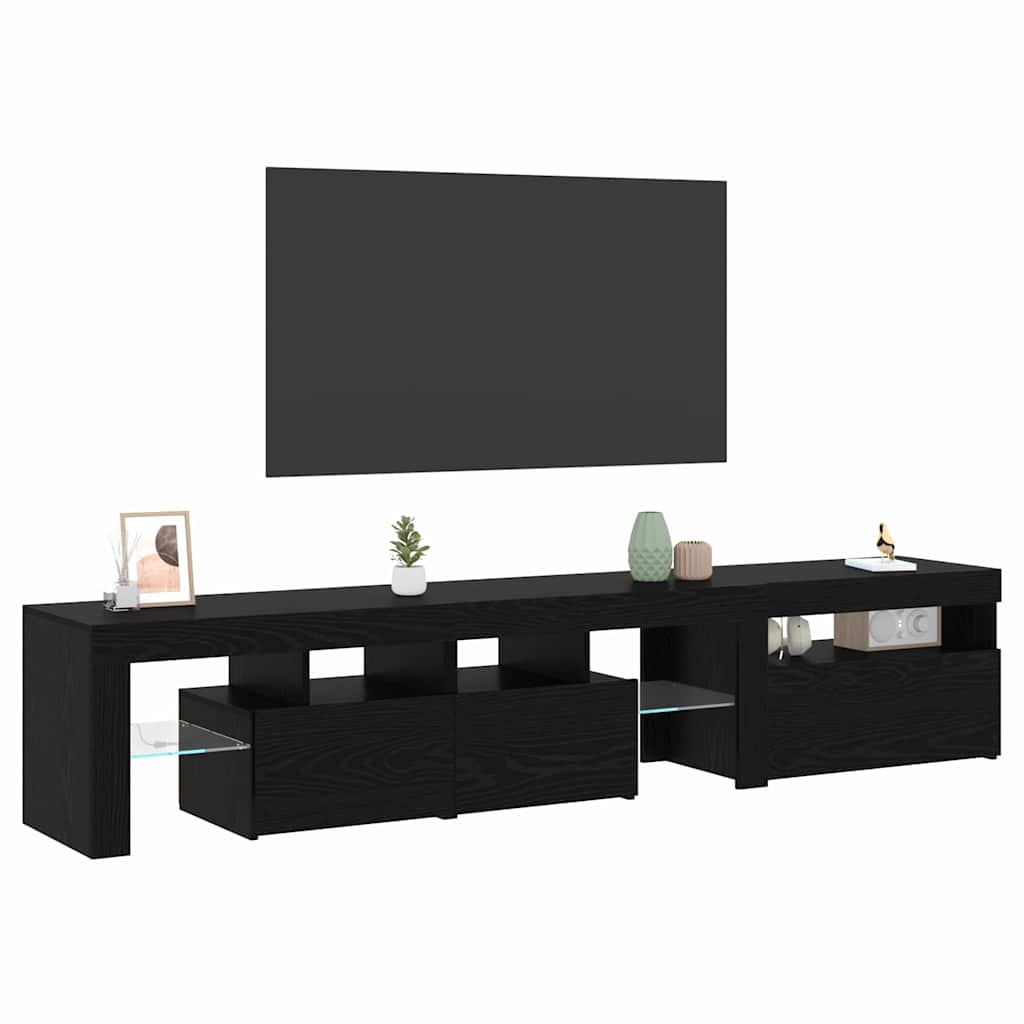 TV cabinets 2 pcs with LED lights, black oak, engineered wood