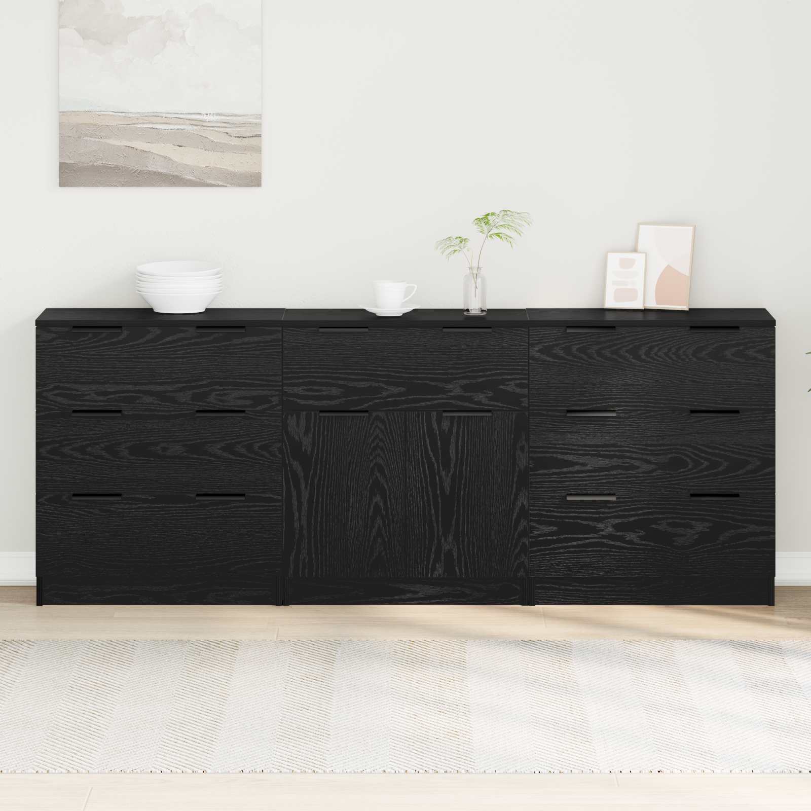 Kabalas 3 pcs Juodas ąžuolas 181 x 30 x 70 cm Apdirbta mediena