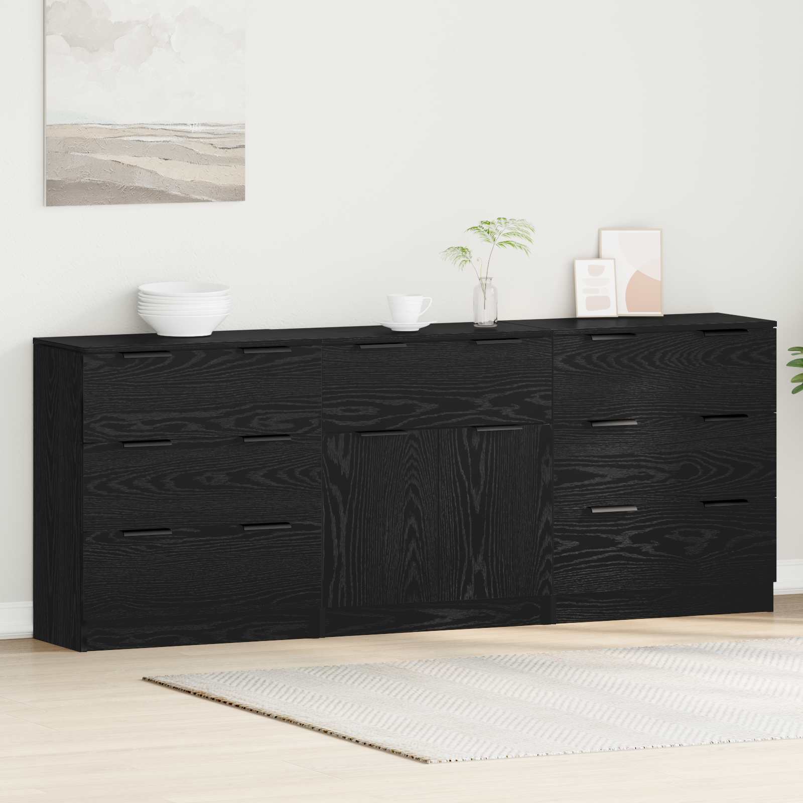 Kabalas 3 pcs Juodas ąžuolas 181 x 30 x 70 cm Apdirbta mediena