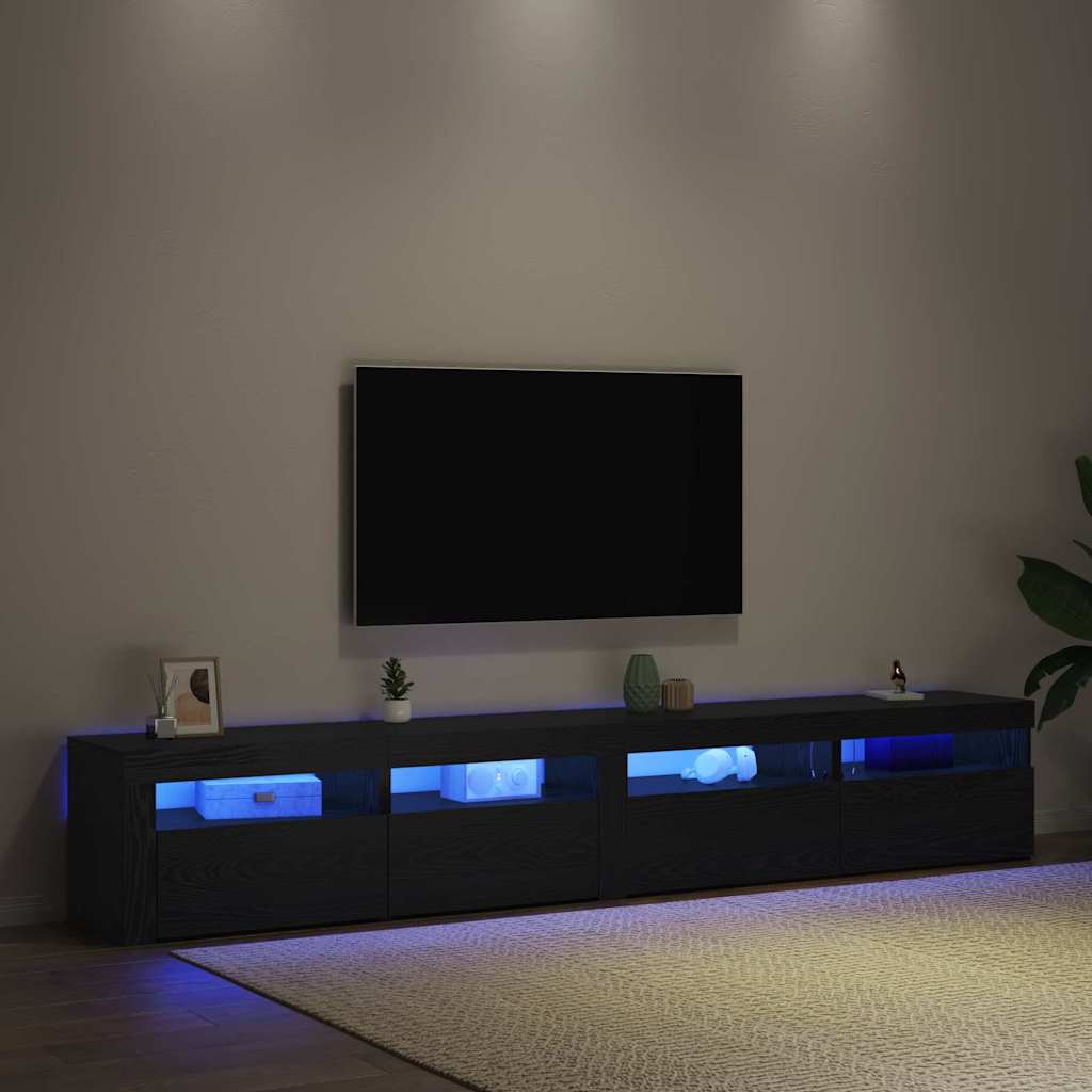 3 dalių TV spintelių rinkinys su LED šviesomis Juodas ąžuolas Inžinerinė mediena