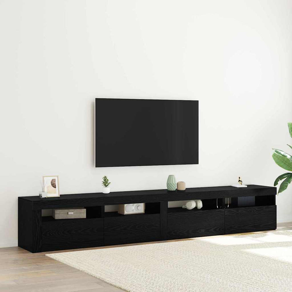3 dalių TV spintelių rinkinys su LED šviesomis Juodas ąžuolas Inžinerinė mediena
