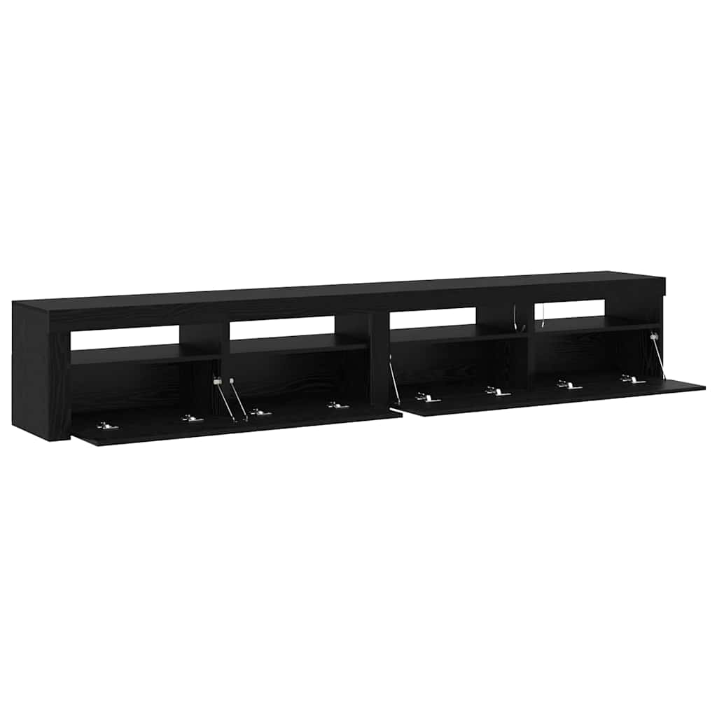 3 dalių TV spintelių rinkinys su LED šviesomis Juodas ąžuolas Inžinerinė mediena