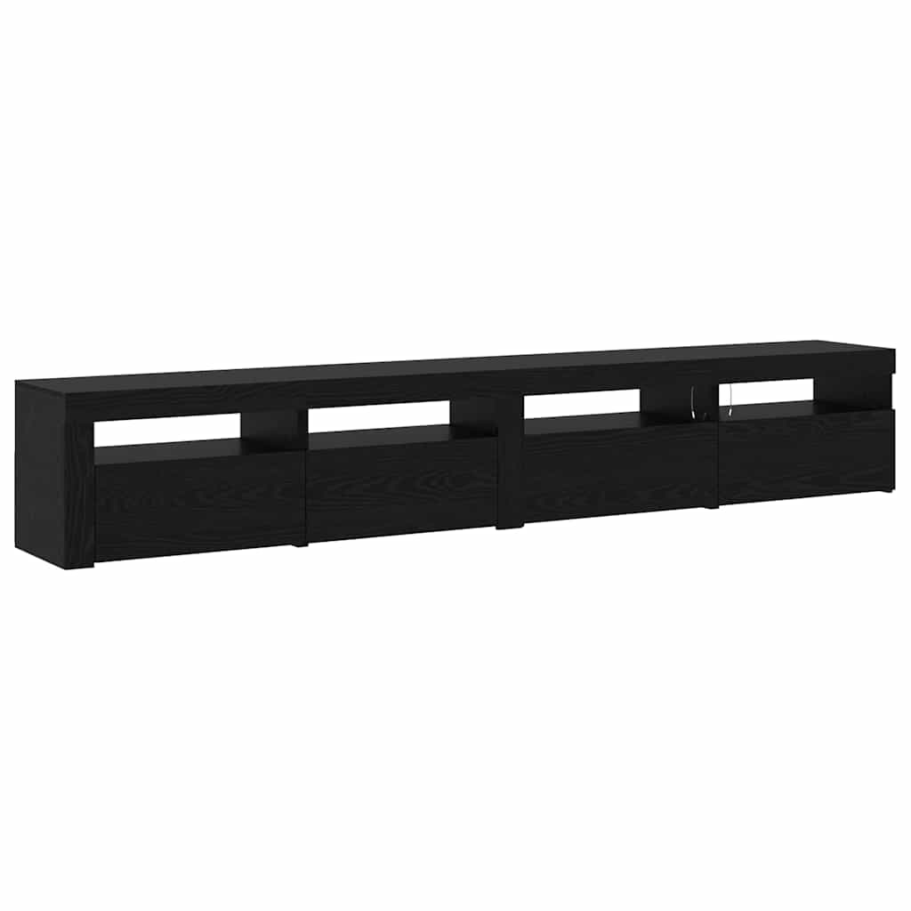 3 dalių TV spintelių rinkinys su LED šviesomis Juodas ąžuolas Inžinerinė mediena