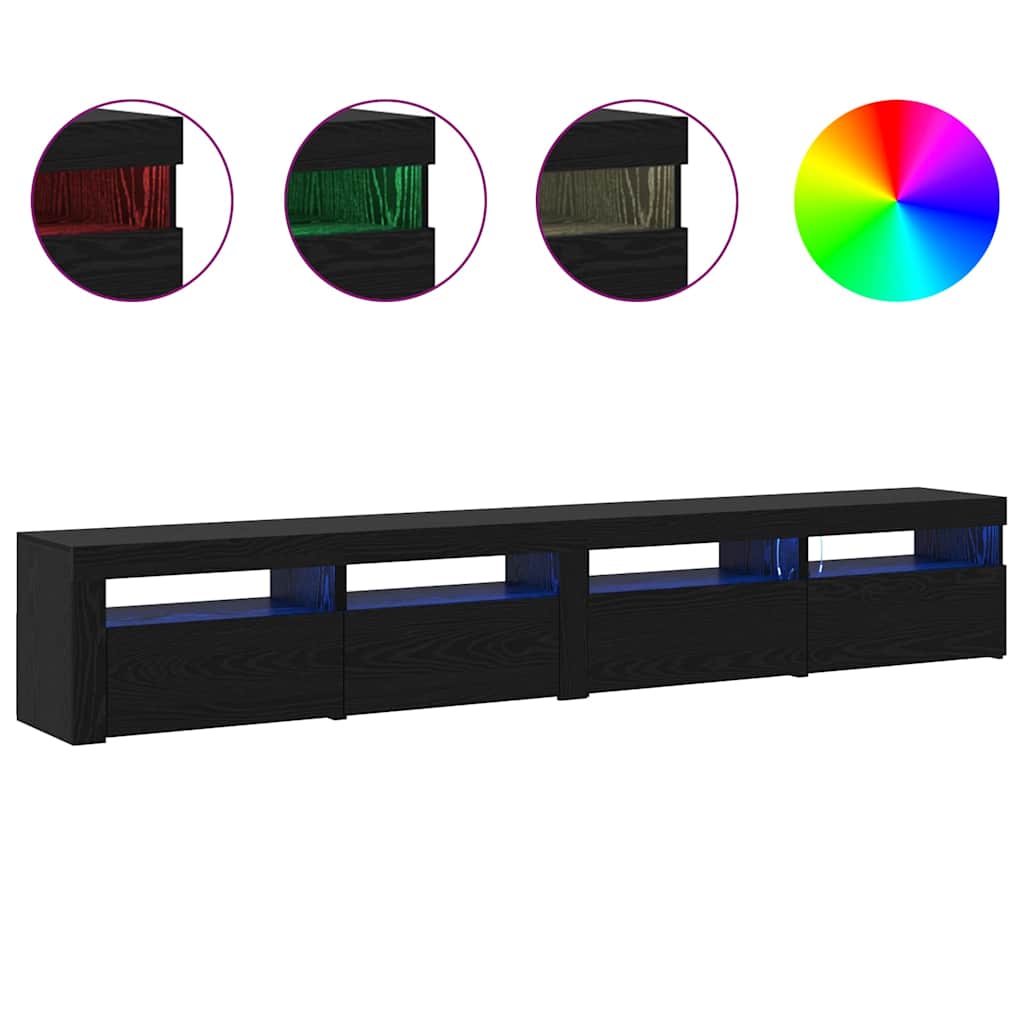 3 dalių TV spintelių rinkinys su LED šviesomis Juodas ąžuolas Inžinerinė mediena