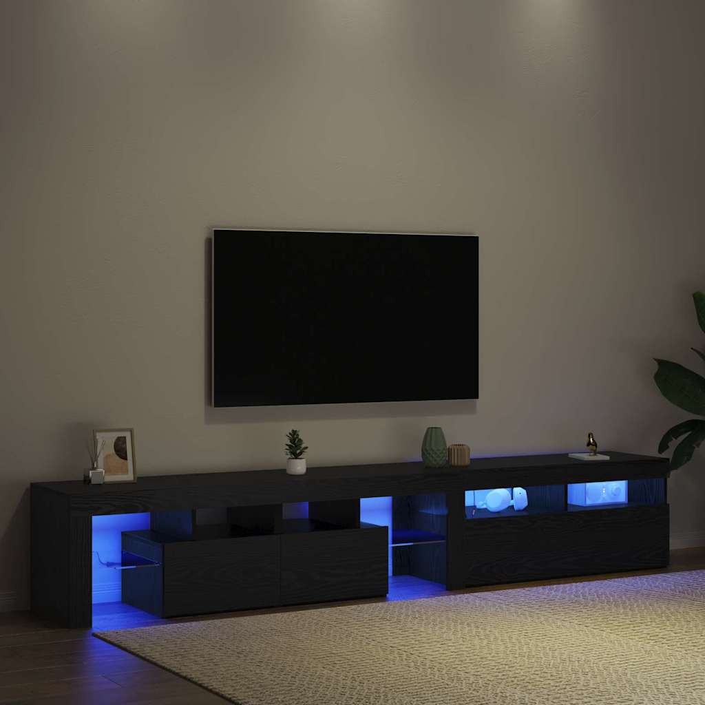 TV spintelės 2 vnt su LED šviestuvais Juodas ąžuolas Inžinerinė mediena