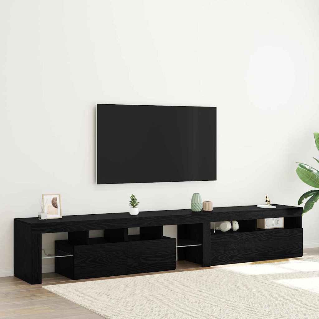 TV spintelės 2 vnt su LED šviestuvais Juodas ąžuolas Inžinerinė mediena