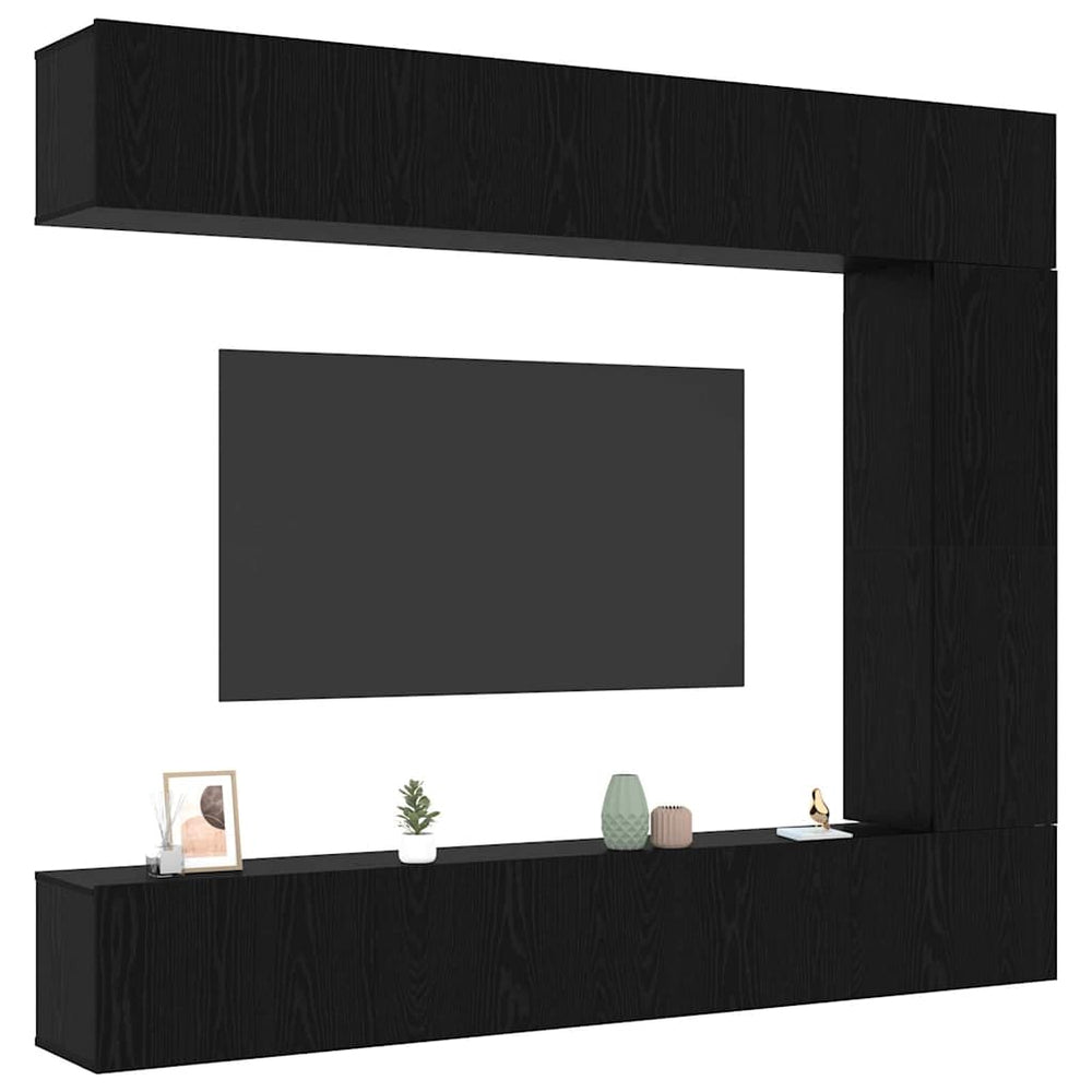 5-piece TV Cabinet Set Wall Mounted Black Oak Engineered Wood